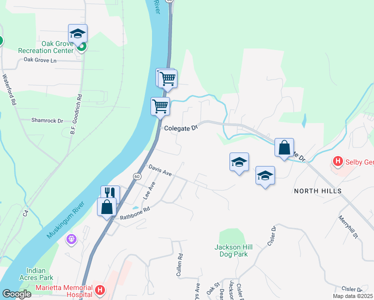 map of restaurants, bars, coffee shops, grocery stores, and more near 1689 Colegate Drive in Marietta