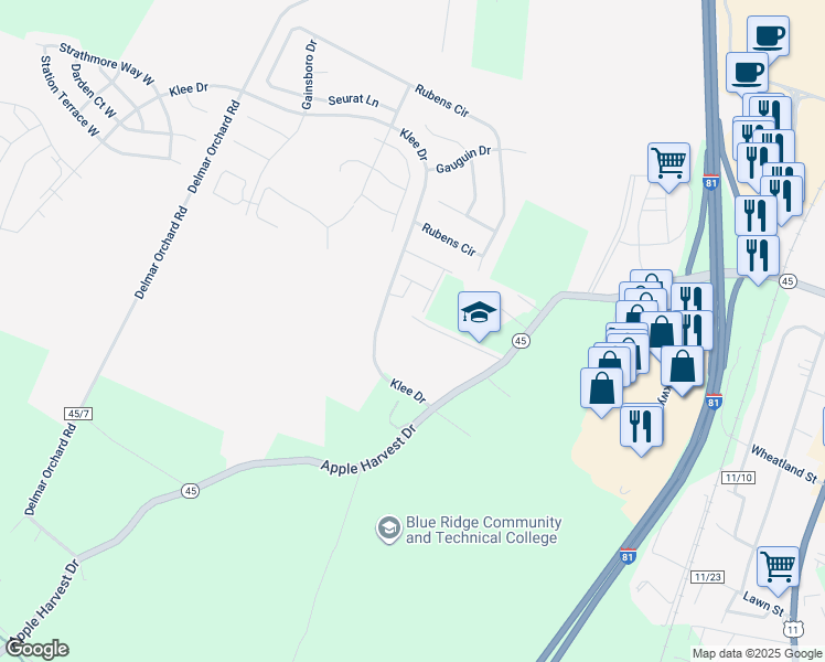 map of restaurants, bars, coffee shops, grocery stores, and more near 14003 Apple Harvest Drive in Martinsburg