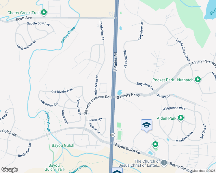 map of restaurants, bars, coffee shops, grocery stores, and more near 5403 Ben Park Circle in Parker