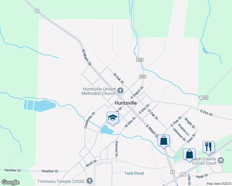 map of restaurants, bars, coffee shops, grocery stores, and more near 2 Carpenter Street in Huntsville