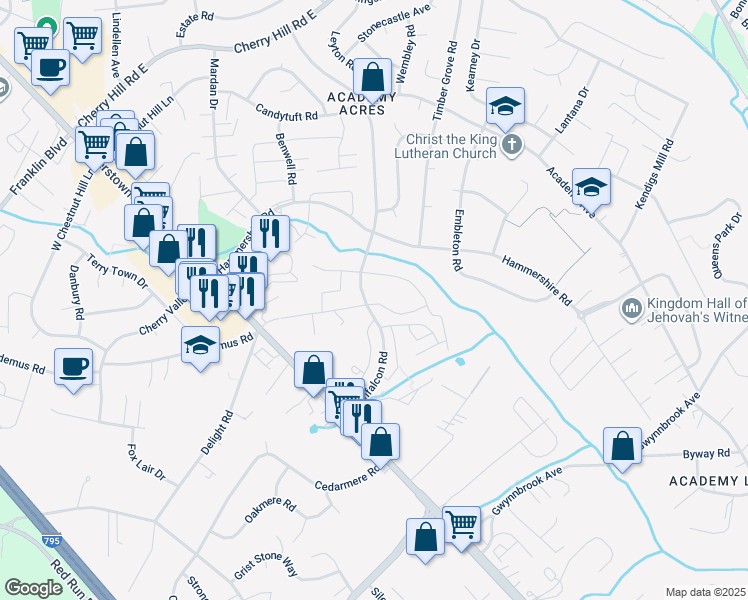 map of restaurants, bars, coffee shops, grocery stores, and more near 25 Pittston Circle in Owings Mills