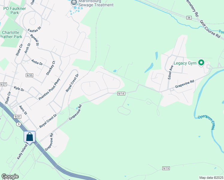 map of restaurants, bars, coffee shops, grocery stores, and more near 494 Ives Street in Martinsburg