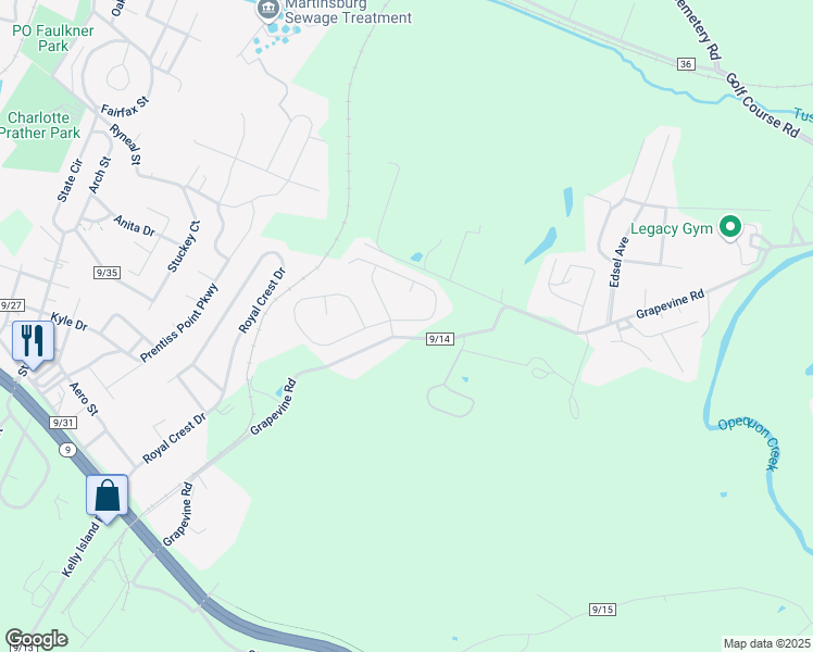 map of restaurants, bars, coffee shops, grocery stores, and more near 494 Ives Street in Martinsburg