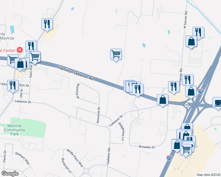 map of restaurants, bars, coffee shops, grocery stores, and more near 101 Lawton Avenue in Monroe