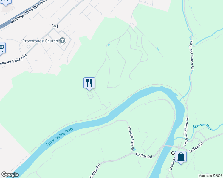 map of restaurants, bars, coffee shops, grocery stores, and more near Mundell Ferry Road in Fairmont