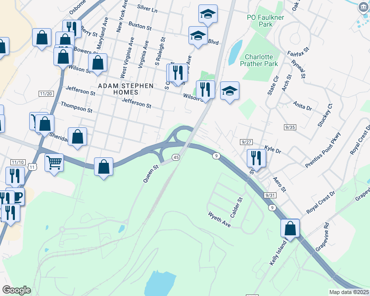 map of restaurants, bars, coffee shops, grocery stores, and more near 1826 South Queen Street in Martinsburg