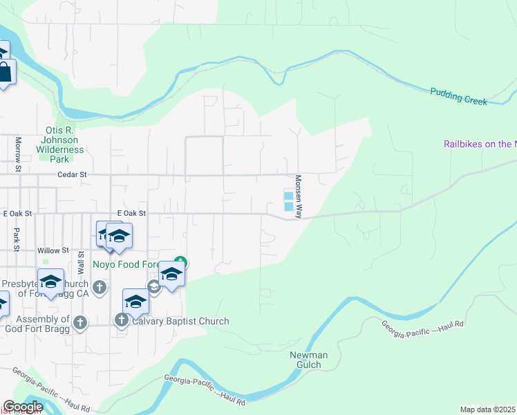 map of restaurants, bars, coffee shops, grocery stores, and more near 31400 Sherwood Road in Fort Bragg