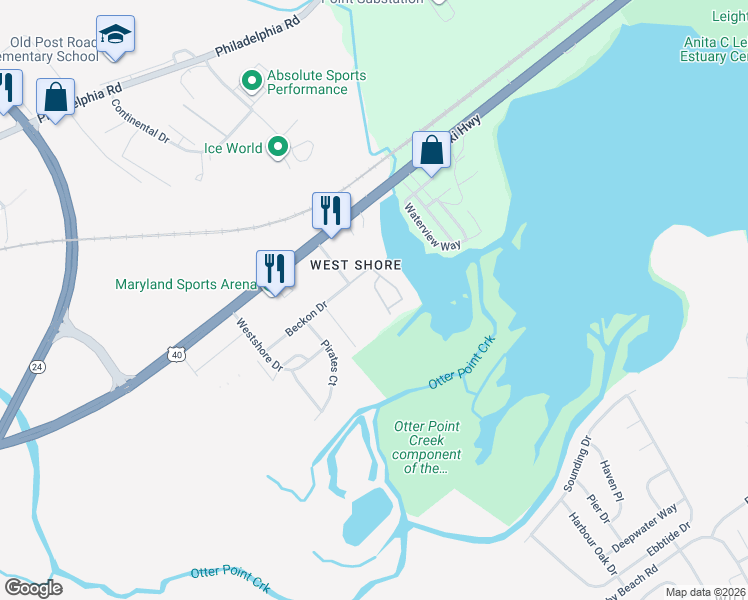 map of restaurants, bars, coffee shops, grocery stores, and more near 2825 Beckon Drive in Edgewood