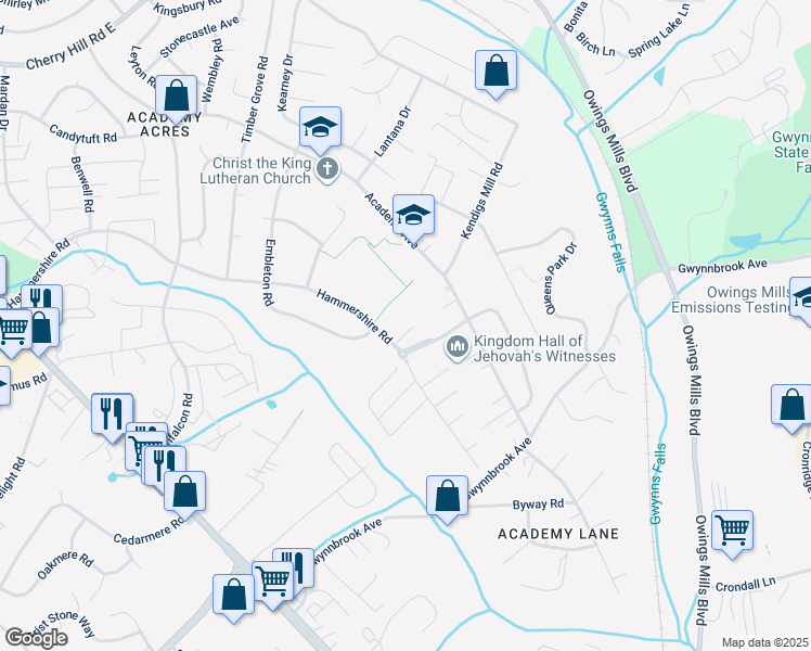 map of restaurants, bars, coffee shops, grocery stores, and more near 8 Beth Court in Owings Mills