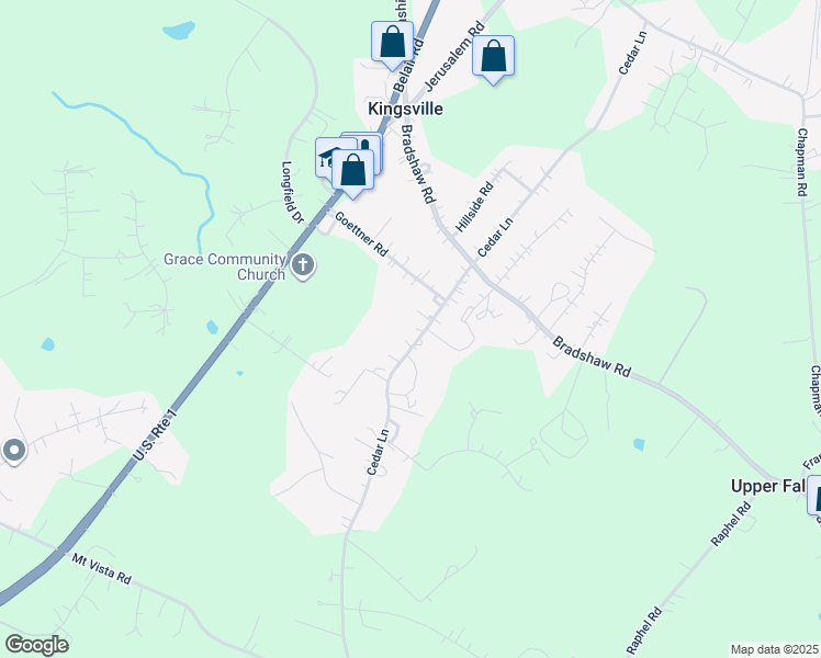 map of restaurants, bars, coffee shops, grocery stores, and more near 11544 Cedar Lane in Kingsville