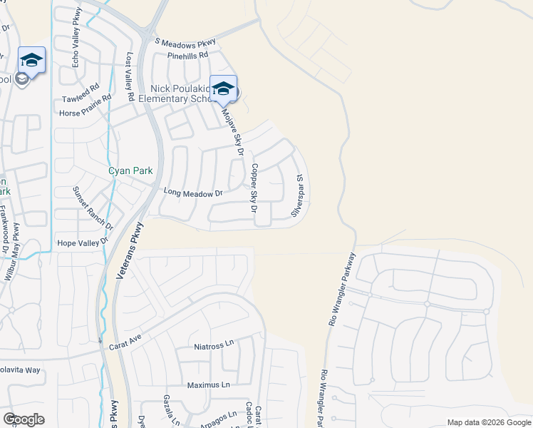 map of restaurants, bars, coffee shops, grocery stores, and more near 9700 Copper Sky Drive in Reno