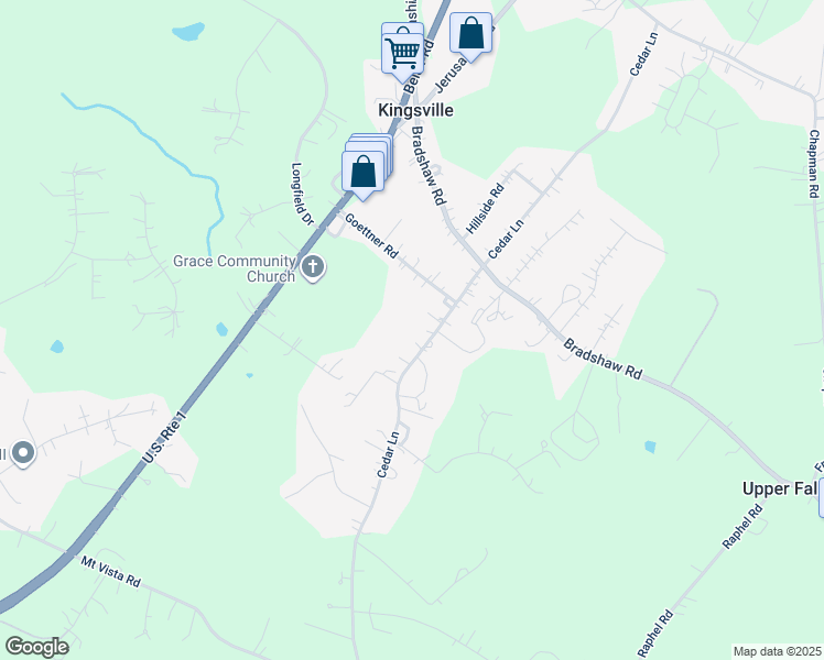 map of restaurants, bars, coffee shops, grocery stores, and more near 11544 Cedar Lane in Kingsville