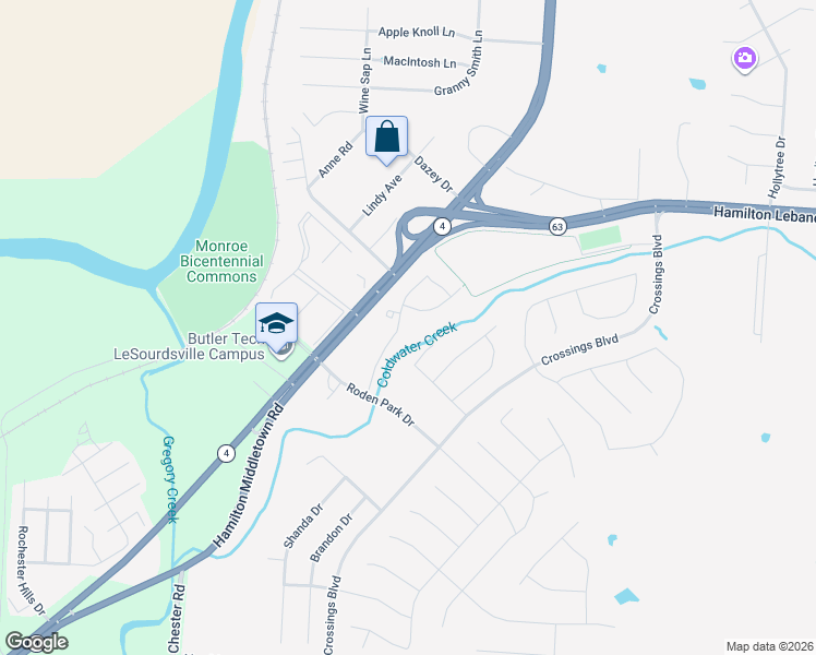 map of restaurants, bars, coffee shops, grocery stores, and more near 801 Cold Water Drive in Monroe