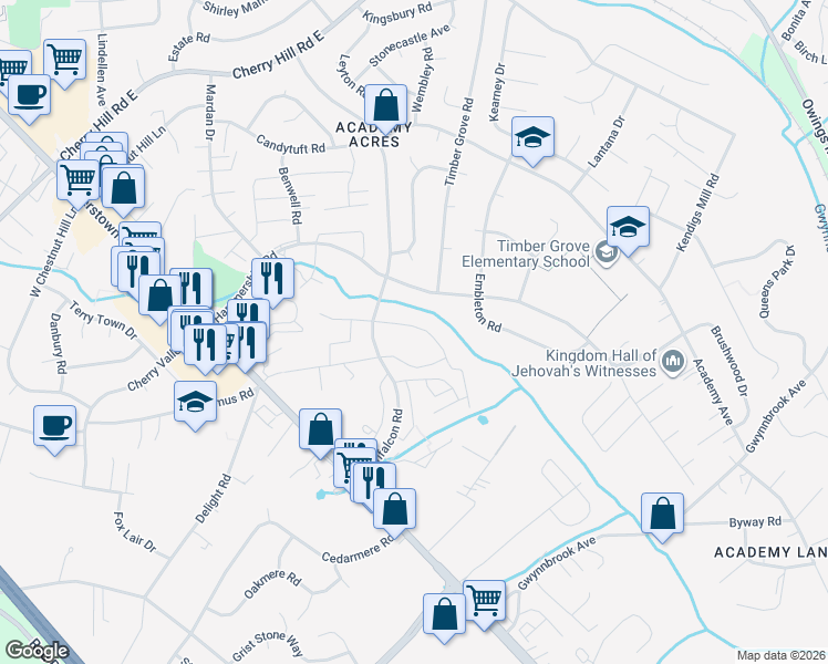 map of restaurants, bars, coffee shops, grocery stores, and more near 25 Pittston Circle in Owings Mills