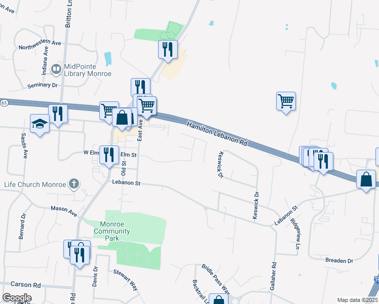 map of restaurants, bars, coffee shops, grocery stores, and more near 95 Teil Tree Ct in Monroe