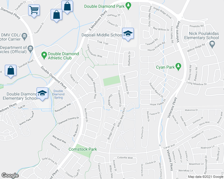 map of restaurants, bars, coffee shops, grocery stores, and more near 1750 Glen Cove Court in Reno