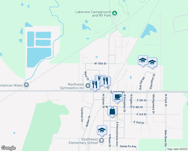 map of restaurants, bars, coffee shops, grocery stores, and more near 824 North West Street in Lawson