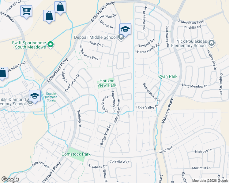 map of restaurants, bars, coffee shops, grocery stores, and more near 9610 Frankwood Drive in Reno