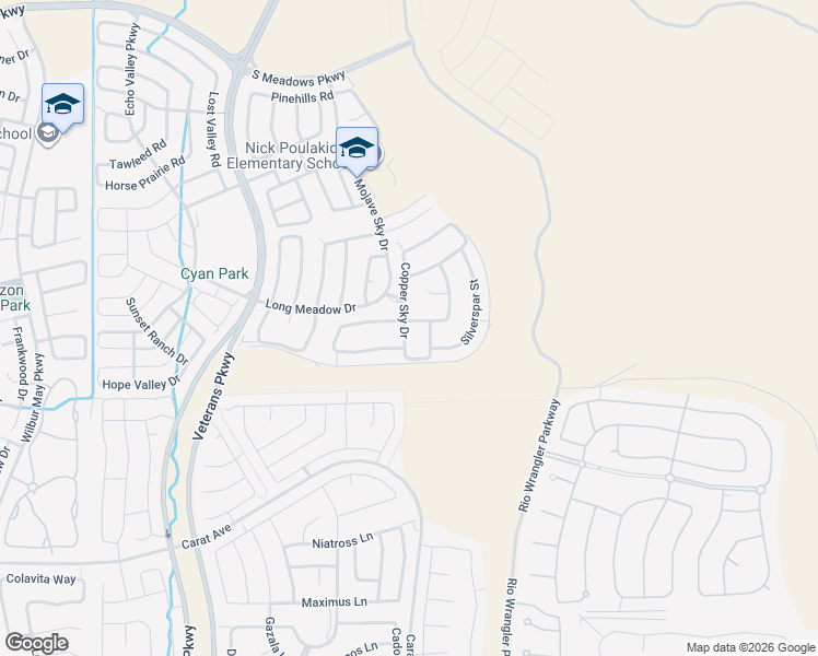 map of restaurants, bars, coffee shops, grocery stores, and more near 9700 Copper Sky Drive in Reno