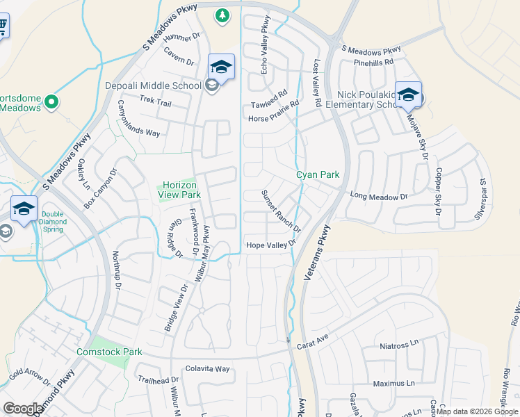 map of restaurants, bars, coffee shops, grocery stores, and more near 1915 Echo Valley Parkway in Reno
