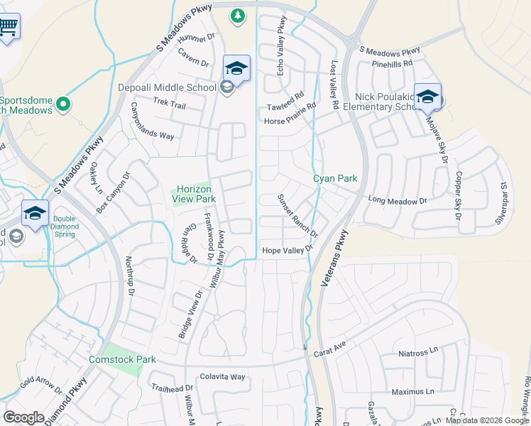 map of restaurants, bars, coffee shops, grocery stores, and more near 1915 Echo Valley Parkway in Reno