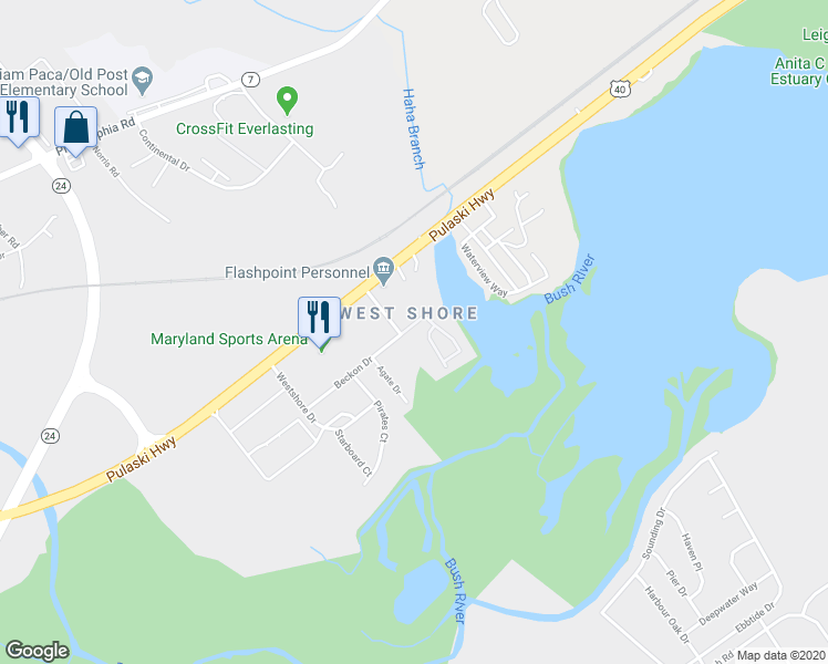 map of restaurants, bars, coffee shops, grocery stores, and more near 2825 Beckon Drive in Edgewood