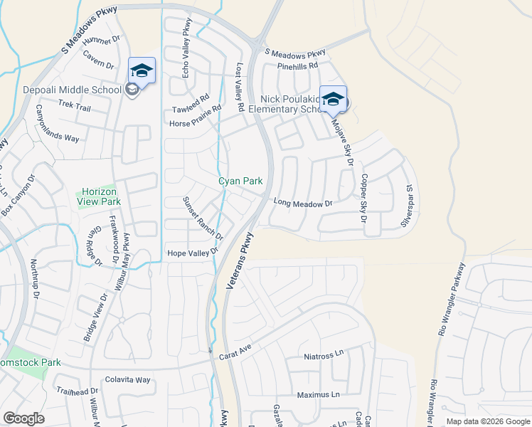 map of restaurants, bars, coffee shops, grocery stores, and more near 9535 Stony Hill Road in Reno