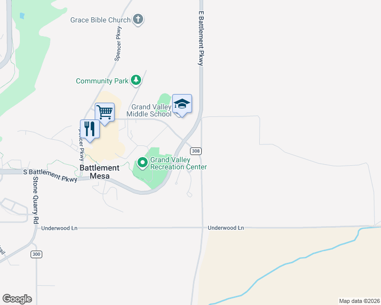 map of restaurants, bars, coffee shops, grocery stores, and more near 40 North Ridge Court in Parachute
