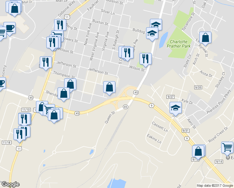 map of restaurants, bars, coffee shops, grocery stores, and more near 1302 Texas Street in Martinsburg