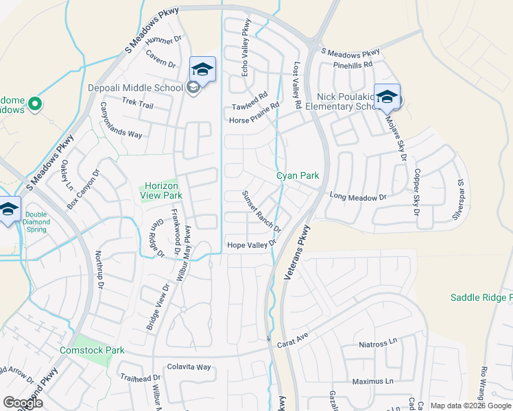 map of restaurants, bars, coffee shops, grocery stores, and more near 2005 Echo Valley Parkway in Reno