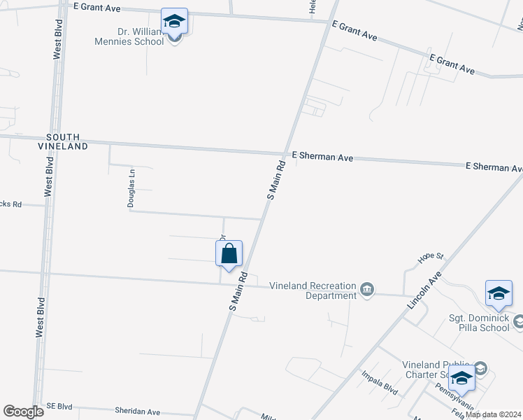 map of restaurants, bars, coffee shops, grocery stores, and more near 680 Beacon Avenue in Vineland