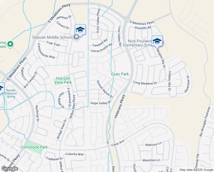 map of restaurants, bars, coffee shops, grocery stores, and more near 2005 Echo Valley Parkway in Reno