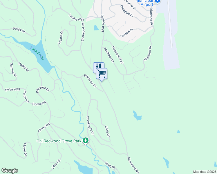 map of restaurants, bars, coffee shops, grocery stores, and more near 25216 Robinson Road in Willits
