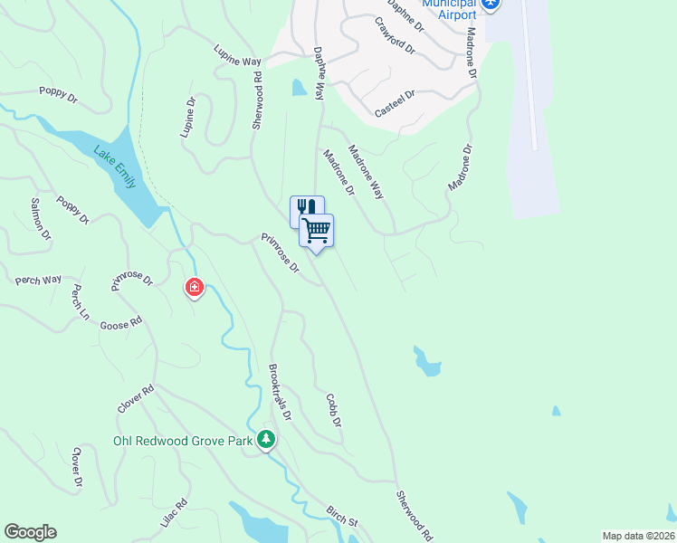 map of restaurants, bars, coffee shops, grocery stores, and more near 25216 Robinson Road in Willits
