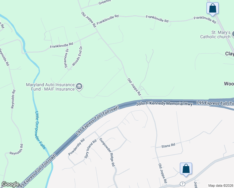map of restaurants, bars, coffee shops, grocery stores, and more near 2822 Old Joppa Road in Joppatowne