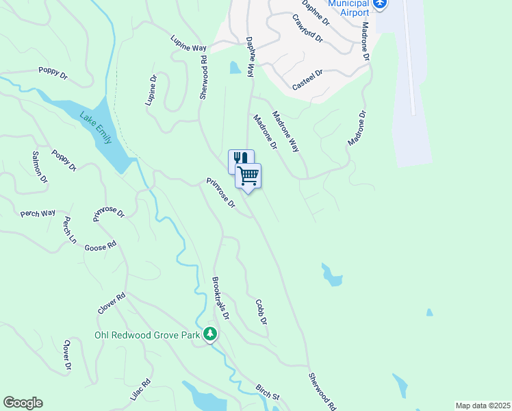 map of restaurants, bars, coffee shops, grocery stores, and more near 1612 Primrose Dr in Willits
