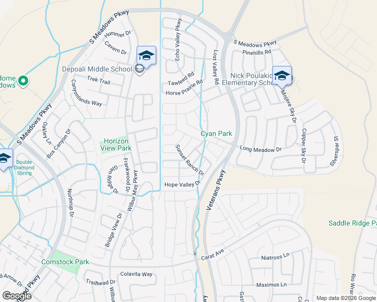 map of restaurants, bars, coffee shops, grocery stores, and more near 2005 Echo Valley Parkway in Reno