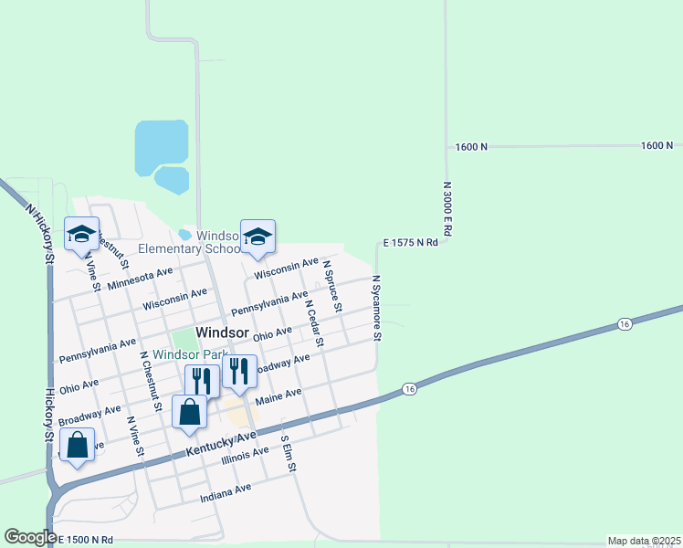 map of restaurants, bars, coffee shops, grocery stores, and more near 507-599 Pennsylvania Avenue in Windsor