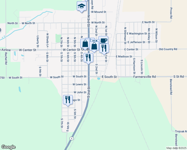 map of restaurants, bars, coffee shops, grocery stores, and more near 206 West South Street in Girard