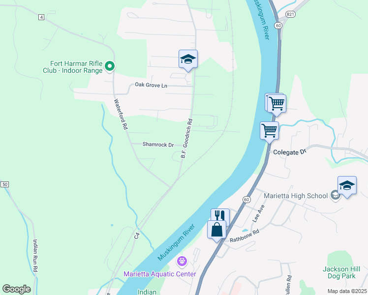 map of restaurants, bars, coffee shops, grocery stores, and more near 300 B F Goodrich Drive in Marietta