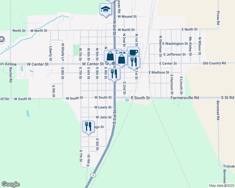 map of restaurants, bars, coffee shops, grocery stores, and more near 206 West South Street in Girard