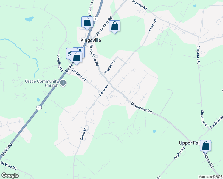 map of restaurants, bars, coffee shops, grocery stores, and more near 7507 Bradshaw Road in Kingsville