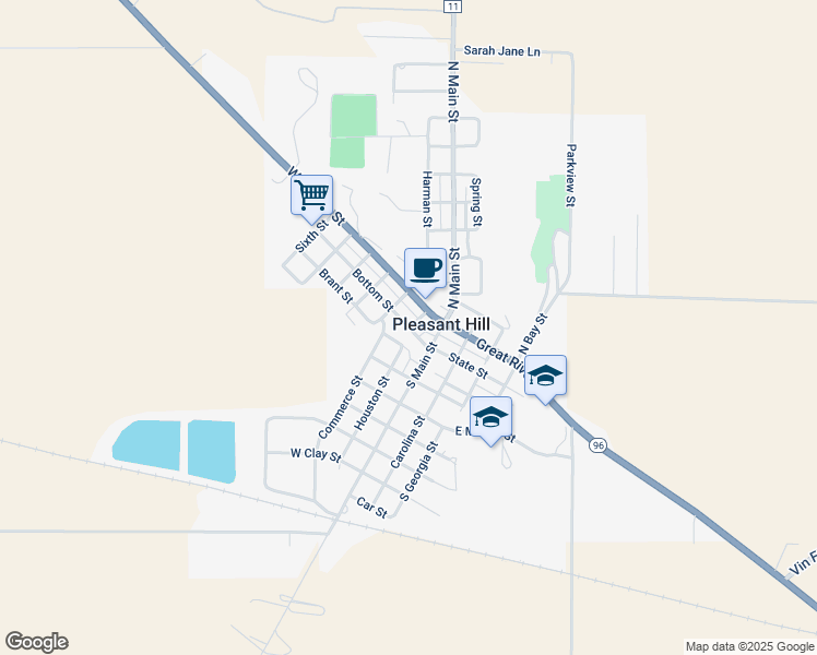 map of restaurants, bars, coffee shops, grocery stores, and more near in Pleasant Hill