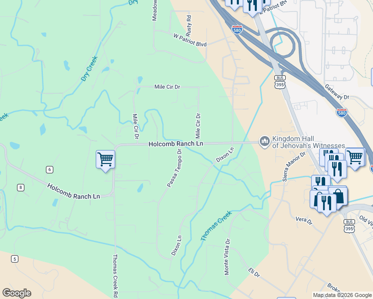 map of restaurants, bars, coffee shops, grocery stores, and more near 768 Holcomb Lane in Reno