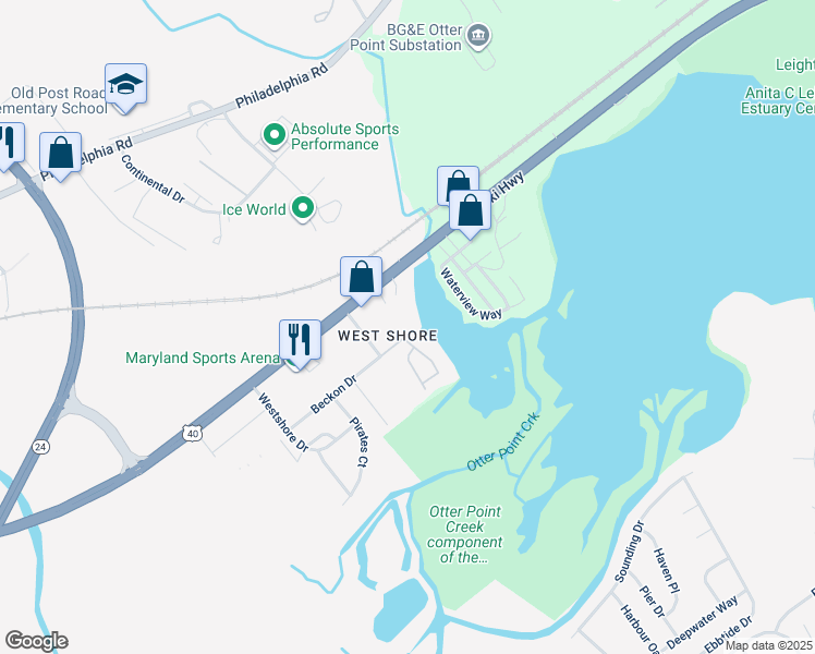 map of restaurants, bars, coffee shops, grocery stores, and more near 2856 Beckon Drive in Edgewood