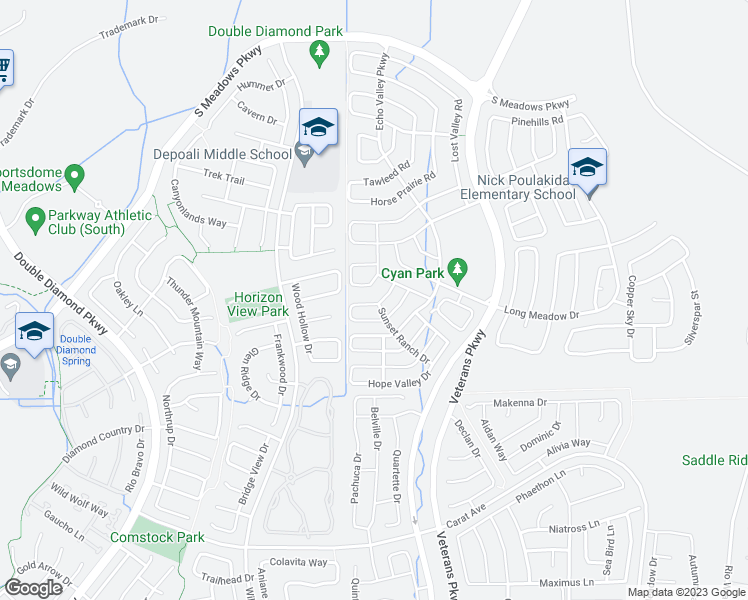 map of restaurants, bars, coffee shops, grocery stores, and more near 1959 Glacier Meadow Drive in Reno