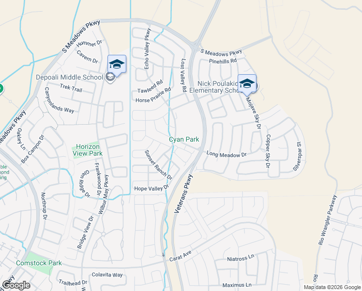 map of restaurants, bars, coffee shops, grocery stores, and more near 2121 Long Meadow Drive in Reno
