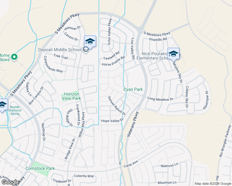 map of restaurants, bars, coffee shops, grocery stores, and more near 1998 Glacier Meadow Drive in Reno