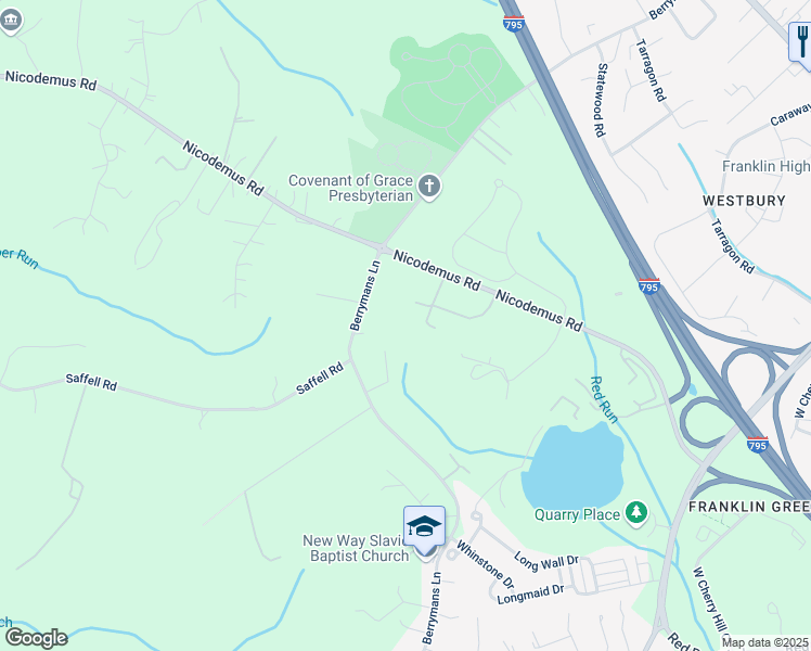 map of restaurants, bars, coffee shops, grocery stores, and more near 815 Nicodemus Road in Reisterstown