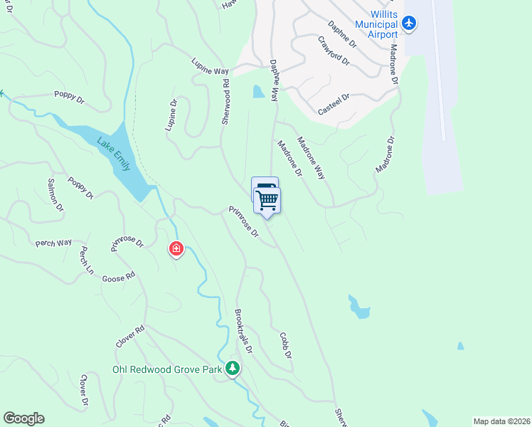 map of restaurants, bars, coffee shops, grocery stores, and more near 25287 Sherwood Road in Willits